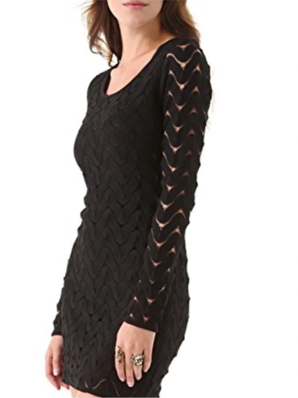Free People wild thing crochet mini dress black long sleeve